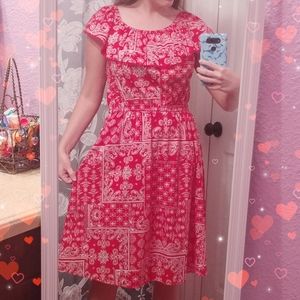 FADED GLORY Size S 4-6 Red Paisley Off The Shoulder PomPom Dress